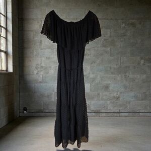 Black Summer Off-Shoulder Maxi Dress  Sheer